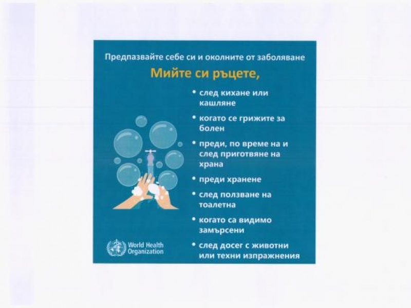 Препоръки на Световната здравна организация за недопускане разпространението на COVID – 19