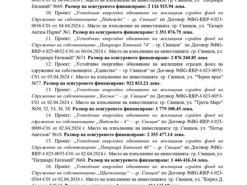 В Свищов официално стартира изпълнението на дейностите по процедура BG-RRP-4.023 - Подкрепа за устойчиво енергийно обновяване на жилищния сграден фонд -Етап I